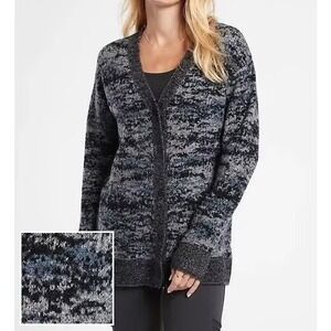 Athleta Sz L Westlake Textured‎ Cardigan Sweater Gray Fog Camo Fine Merino Wool